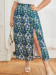 SHEIN Frenchy Plus Size Women's Flower Print Skirt - Multicolor - View 4