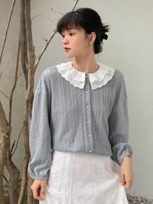 FRIFUL Ren Vá lại Nhỏ bé Vòng cổ Áo khoác - Xám - Xem 4