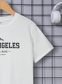 SHEIN Tween Boys' Casual Comfortable Round Neck T-Shirt - White - View 5