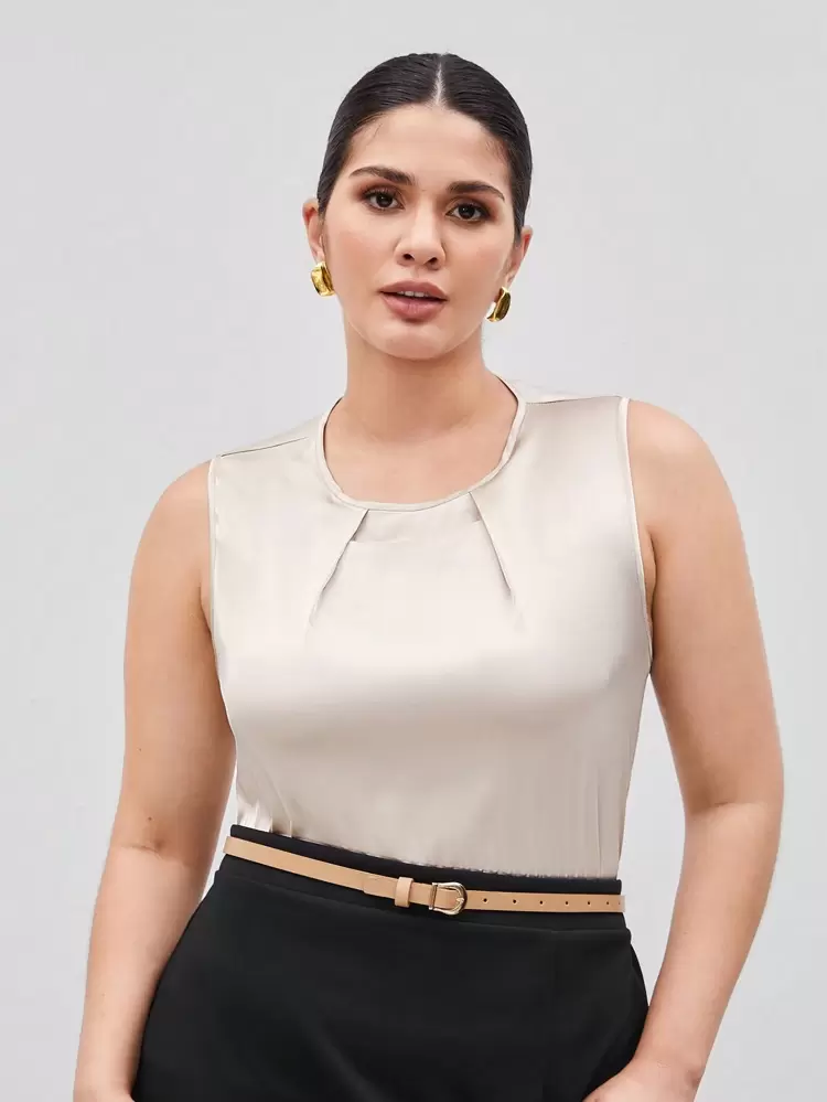Plus Size Sleeveless Round Neck Blouse