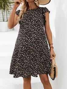 SHEIN Maternity Floral Short Cap Sleeve Dress - Black - View 3
