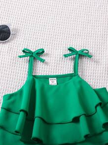 SHEIN Young Girl Solid Color Spaghetti Strap Top And Printed Wide Leg Pants Two Piece Set - Multicolor - View 4