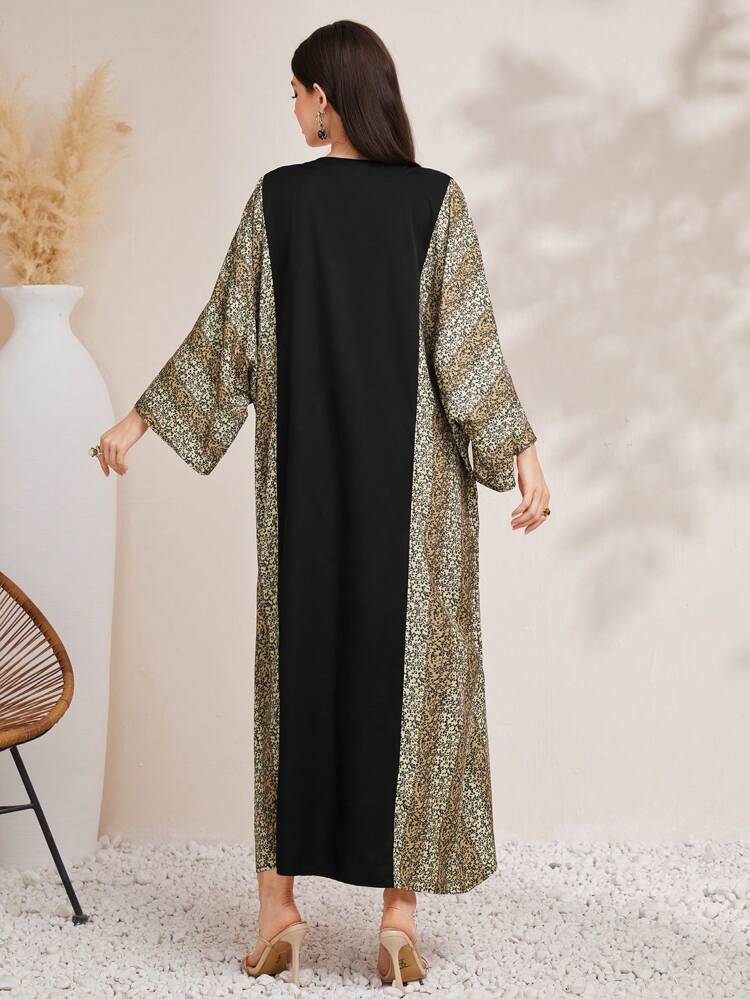 Leopard Print Patchwork Lace Dress Kaftan Jalabiya Dress