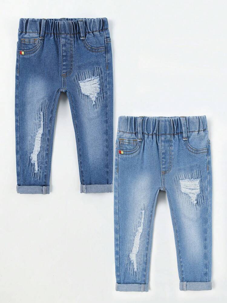 Baby Boys' Multi-Piece Stretch Denim Jeans With Distressed Details And Embroidery