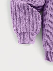 SHEIN 新生嬰兒女寶寶純色荷葉邊綁帶瑞脈襯衫,褲子和發帶3件套裝 - 紫色 - 查看 4