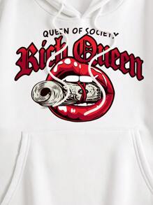 SHEIN Slayr Women'S Hooded Sweatshirt With Slogan Lip Print - White - View 7