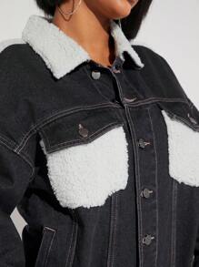 Denimoi Chaqueta Vaquera De Mujer Con Hombros Caídos Y Forro Sherpa + Mezcla De Tejido - Negro - Ver 6