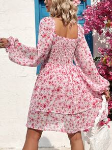 Soleia 女用甜心領燈籠袖碎花連身裙 - 粉色 - 查看 2