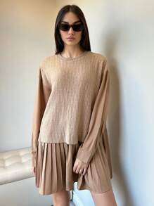 SHEIN Essnce Women's Color Block 2 In 1 Dress - Khaki - View 1