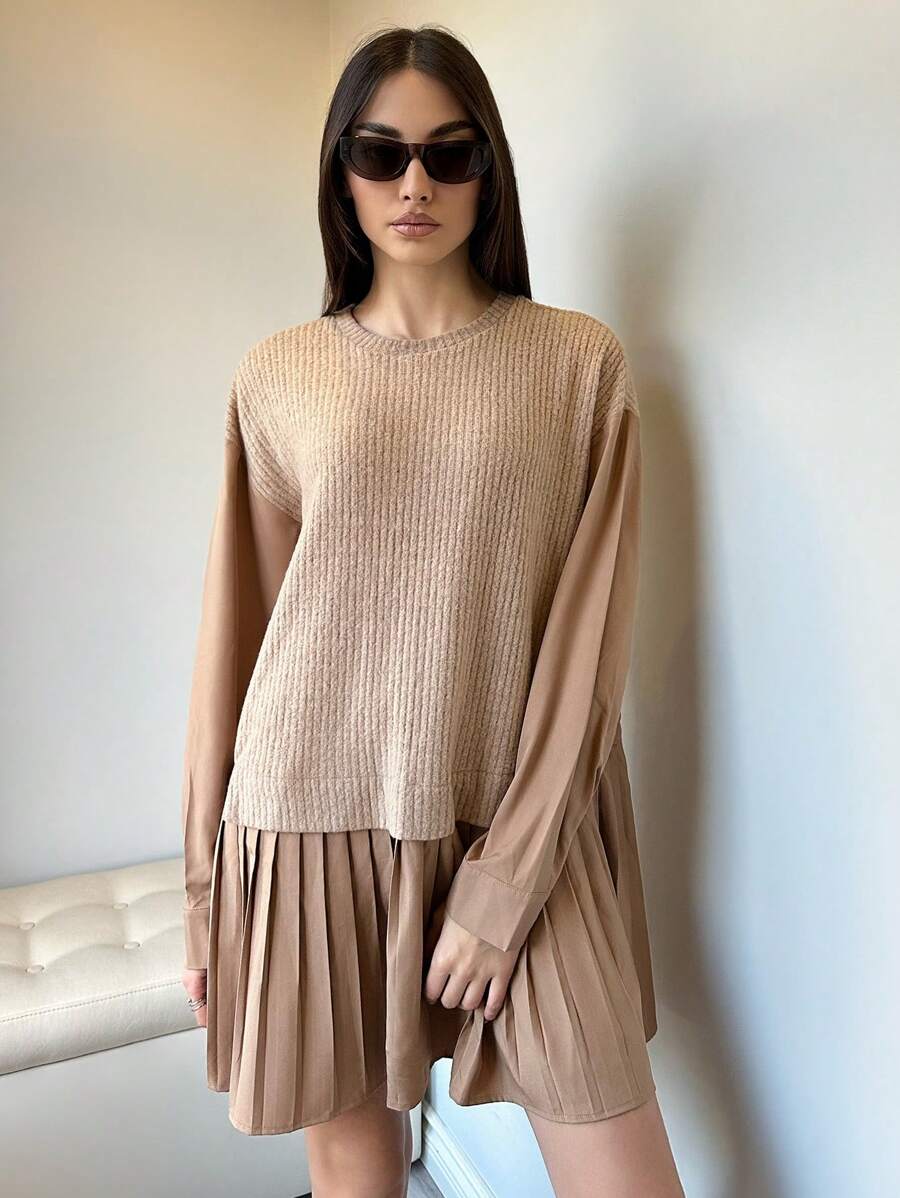 SHEIN Essnce Women's Color Block 2 In 1 Dress - Khaki - View 1