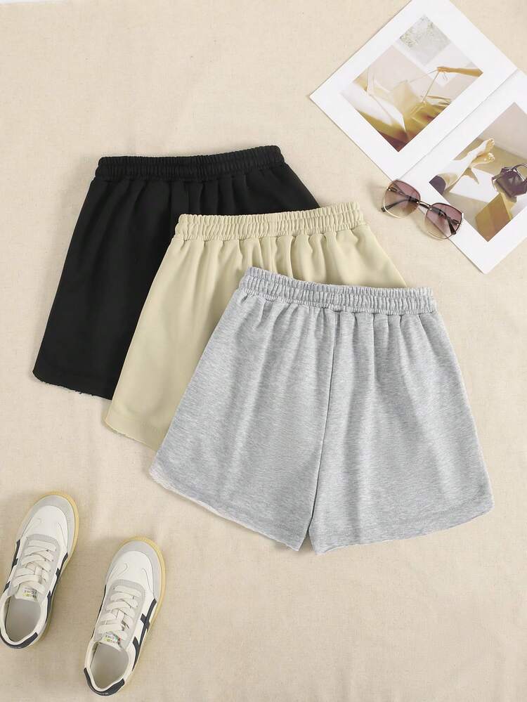 Ladies' Solid Color Drawstring Waist Shorts