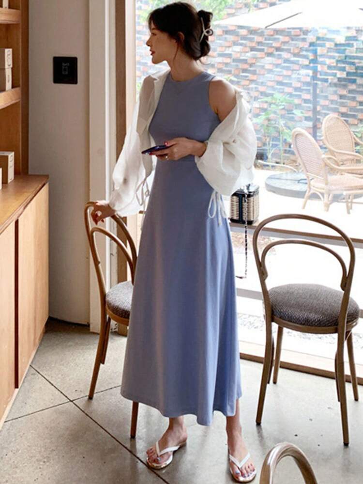 Women'S Solid Color Slim Fitted Mid-Length Sleeveless Tank Dress Summer  Sundress,Casual Women Dresses｜DAZY