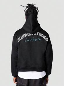 SUMWON Hoodie With Front And Back Graphic Print - Black - View 1