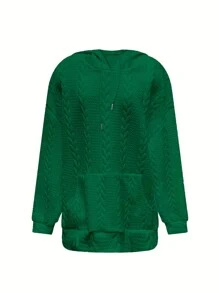 SHEIN EZwear Plus Size Women's Drop Shoulder Hooded Sweatshirt Graduation,Back To School Outfits,Graduation,Teacher Outfits For Women,Back To School - Green - View 3