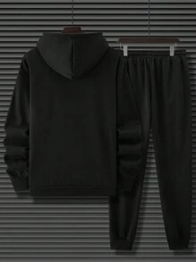 Manfinity Homme Nam Lá thư In áo có mũ Dây rút Áo nỉ Và Quần Bộ - màu đen - Xem 2