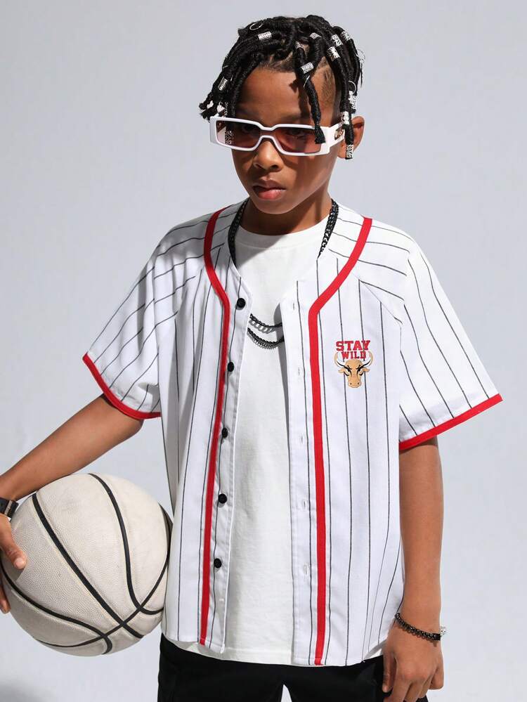 Tween Boys' Casual Basketball Themed Striped Print Shirt