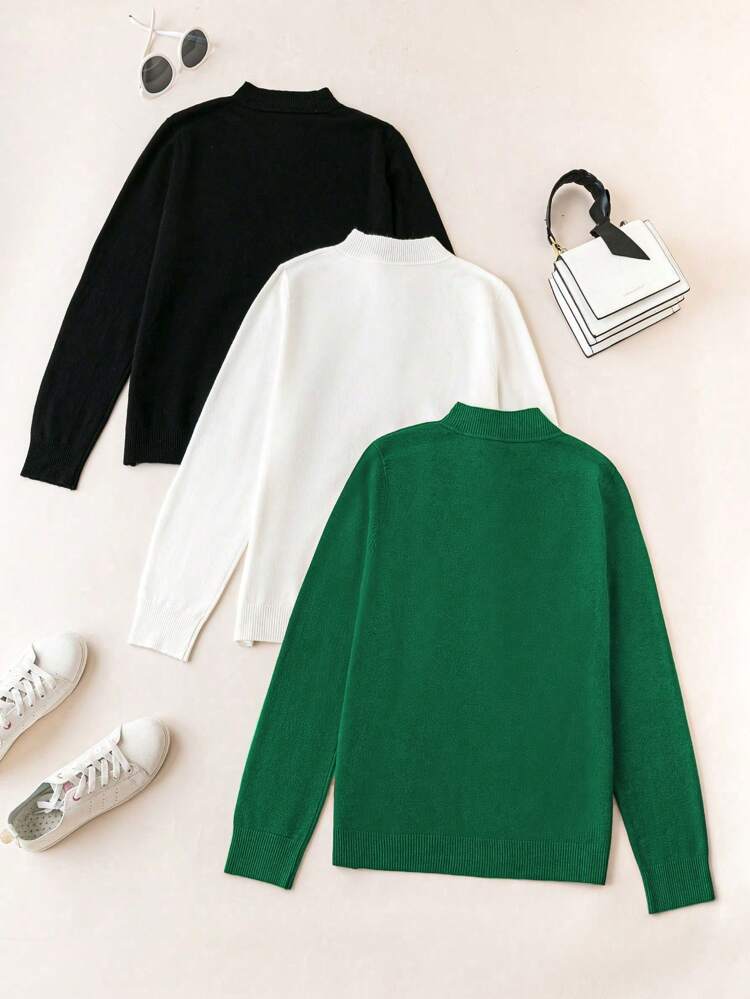 Women's Plus Size Solid Color Stand Collar Long Sleeve Sweater Knit Pullover Fall Winter Autumn