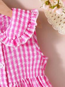 SHEIN Vestido de cuadros rosado y blanco lindo y casual para niñas jóvenes en vacaciones - Rosa - Ver 4