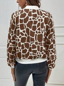 SHEIN Essnce Ladies' Floral Printed Zipper Front Jacket - Chocolate Brown - View 2