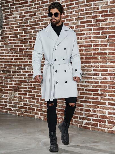 Manfinity Homme Men's Plus Size Double Breasted Belted Trench Coat Jacket