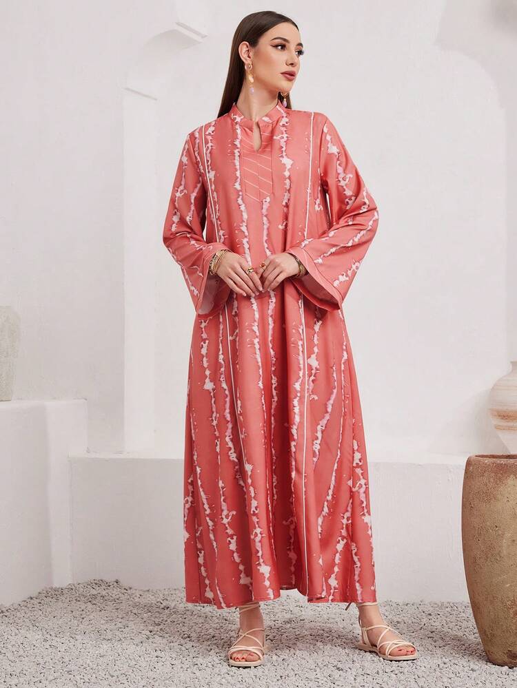 Women's All Over Print Notch Neck Arabian Dress