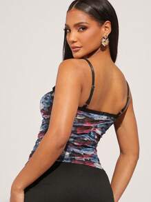 Hauture Floral Print Lace Trim Ruched Top - Multicolor - View 2