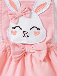 SHEIN Conjunto de vestido de tirantes cortos con estampado de conejito lindo para bebé niña, de mangas cortas y adornado con tirantes, para verano - Rosa - Ver 5