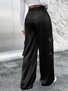 SHEIN Essnce 女式工裝口袋褲 - 黑色 - 查看 6