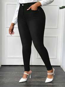 SHEIN SXY Plus Size Women's Slim Fit Jeans - Black - View 5