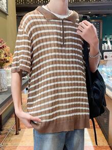 Manfinity Hypemode Men's Casual Striped Knitwear Sweater - Coffee Brown - View 7