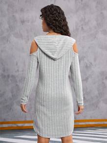 SHEIN Vestido Con Capucha Y Hombros Descubiertos Para Adolescentes - Gris - Ver 2