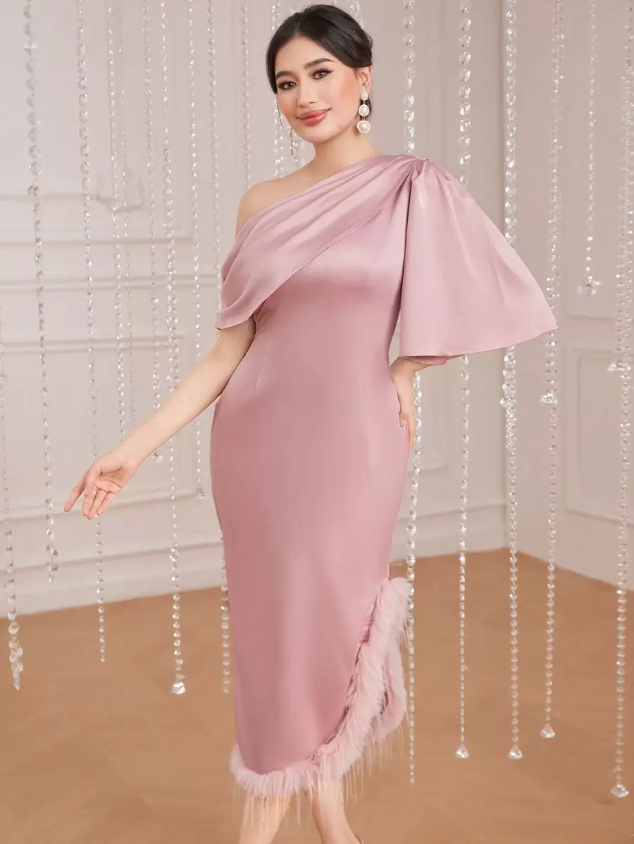 Modelyn Damski Jedno ramię Patchwork Obszycie Dopasowana sukienka