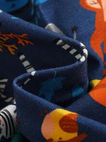 SHEIN Baby Boy Cartoon Animal Print Round Neck Short Sleeve T-Shirt And Shorts Snug Fit Homewear Set - Multicolor - View 7