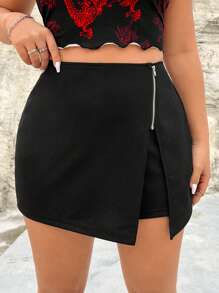 SHEIN EZwear Women's Plus Size Zipper Wrapped Skorts - Black - View 5