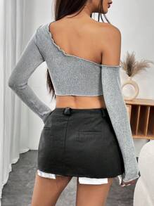 INAWLY Blusa de manga larga con cuello asimétrico para mujer