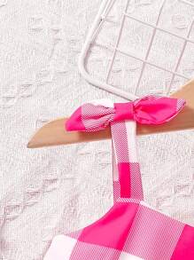 Vestido de cuadros rosa simple para bebé niña, adecuado para el verano - Rosa - Ver 4