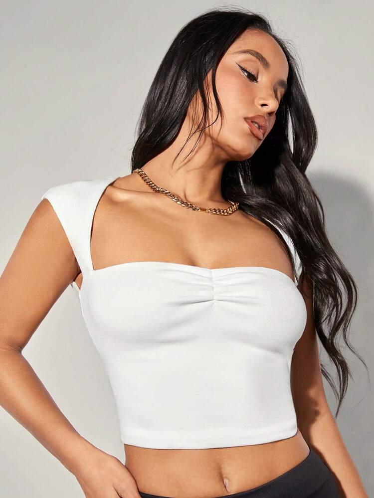 Women's Solid Square Neckline Ruched T-Shirt