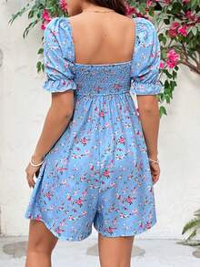 Soleia 女款花卉印花方領連身短褲 - 藍色 - 查看 2