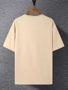 Manfinity Homme 男士條紋和字母圖案T恤 - 卡其色 - 查看 2