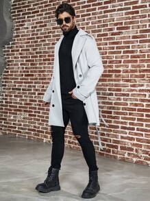 Manfinity Homme Herren Übergröße Doppelreiher Taillengürtel Trenchcoat Jacke - Hellgrau - Übersicht 3