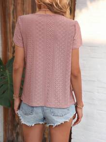 SHEIN LUNE Women's Ruffle Hem Puff Sleeve T-Shirt - Pink - View 2