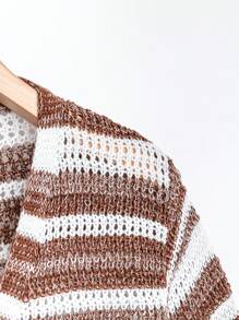 SHEIN LUNE Kích thước lớn Của phụ nữ Sọc Tie Trước Áo len Mở - Nhiều màu - Xem 5