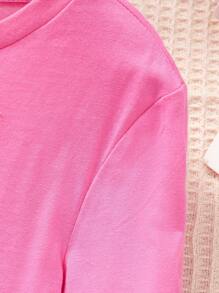 SHEIN Girls' Sports Knit Pullover With Round Neck Long Sleeves - Pink - View 3