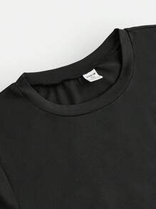SHEIN Explorewe 少女纯色短袖T恤，基础款，经典纯色，面料柔软，透气舒适，多种颜色可选 - 黑色 - 查看 4