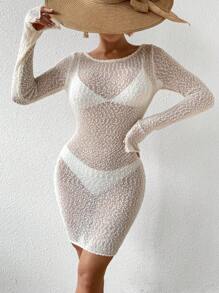 SHEIN LUNE Quý cô Không lưng Áo len dệt kim Đầm Với Dây đai - Màu be - Xem 6