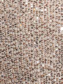 Allurite 女式閃亮v領修身褶皺上衣 - 香檳色 - 查看 7