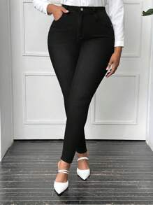 SHEIN SXY Plus Size Women's Slim Fit Jeans - Black - View 4