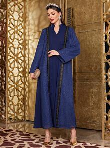 Al Najma 女式鑲編織帶點綴的v領剪裁洋裝 - 寶藍色 - 查看 1