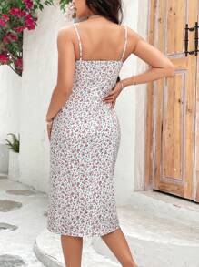 Soleia Women's Side Slit Floral Print Spaghetti Strap Dress - Apricot - View 2