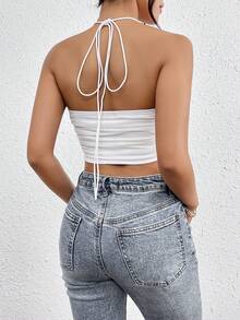 SHEIN VCAY Women's Ruffle Hem Tank Top With 3d Flower Embellishments - White - View 2